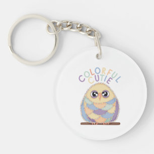 Vibrant Colorful Owl with Text Key Ring