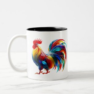 Vibrant Colorful Rooster Art Two-Tone Coffee Mug