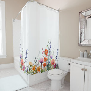 Vibrant Colorful Watercolor Wildflowers  Shower Curtain