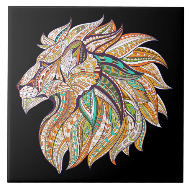 vibrant colour abstract lion ceramic tile (Front)