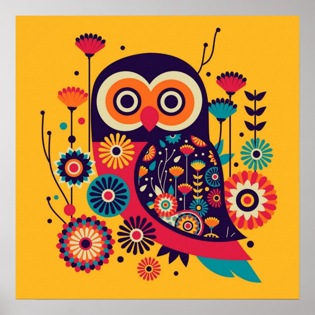 Vibrant colour abstract owl design poster (Front)