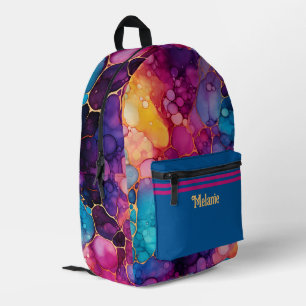 Vibrant Colour Alcohol and Ink Splatter Monogramme Printed Backpack