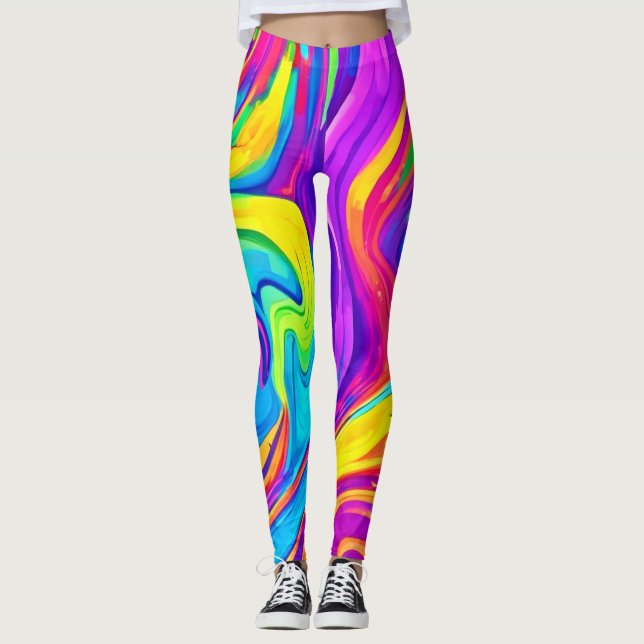 Vibrant Colour Background: Cartoon Splash Art Leggings (Front)