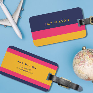 Vibrant Colour Block Blue, Pink and Yellow Luggage Tag