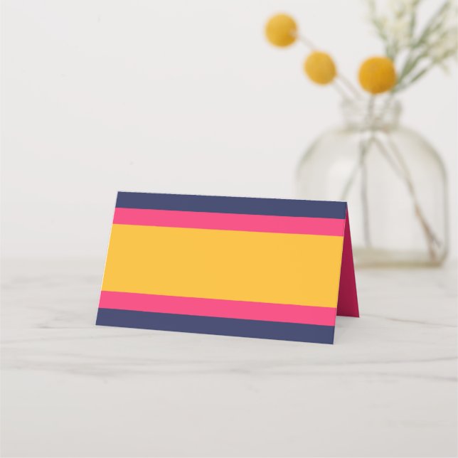 Vibrant Colour Block Blue Pink and Yellow Place Card (Front)