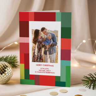Vibrant Colour Block Geometric Photo Christmas Holiday Card
