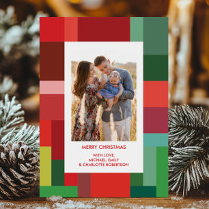 Vibrant Colour Block Geometric Photo Christmas Holiday Card