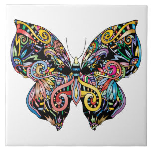 Vibrant colour butterfly drawing ceramic tile