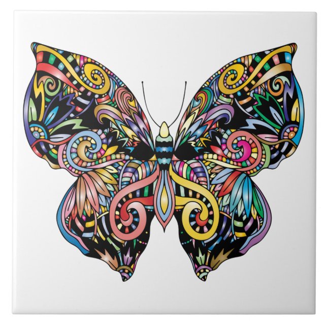 Vibrant colour butterfly drawing ceramic tile (Front)