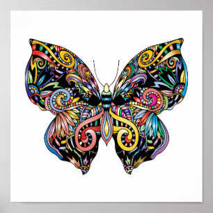 Vibrant colour butterfly drawing poster