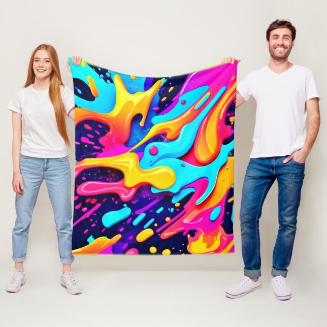 Vibrant Colour Chaos Art Fleece Blanket (In Situ)