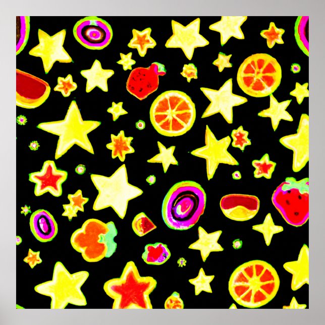 Vibrant Colour Explosion Fruits Star Pattern Poster (Front)