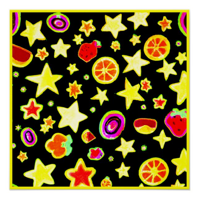 Vibrant Colour Explosion Fruits Star Pattern Poster (Front)