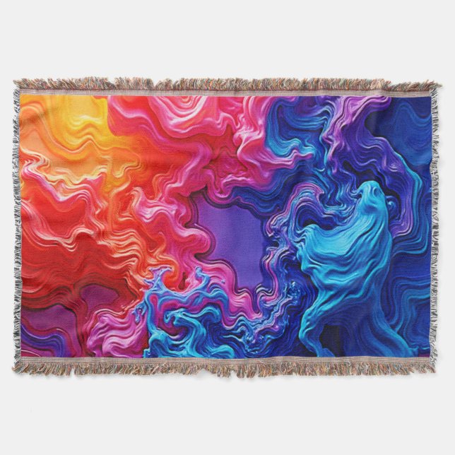 Vibrant Colour Fusion Art Throw Blanket (Front)
