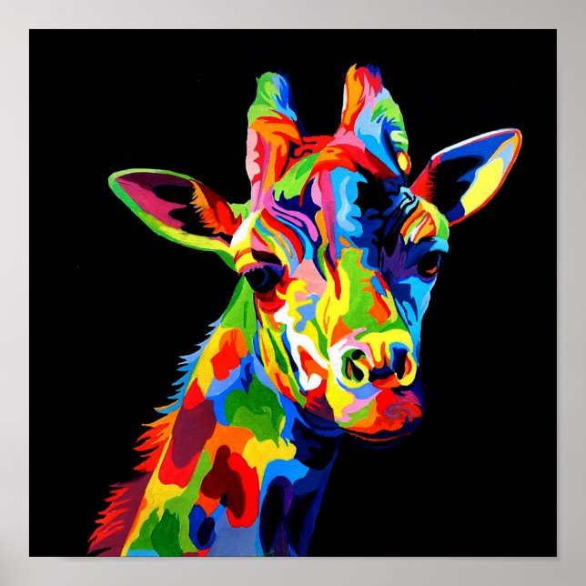 Vibrant colour Giraffe Painting Poster (Front)