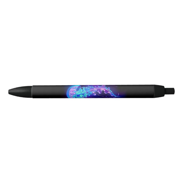 Vibrant Colour Glowing Jellyfish Black Ink Pen (Front)