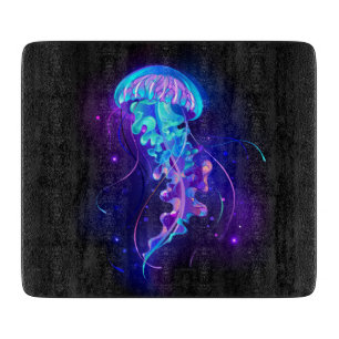 Vibrant Colour Glowing Jellyfish Cutting Board