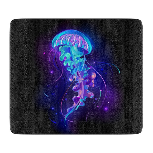 Vibrant Colour Glowing Jellyfish Cutting Board (Front)