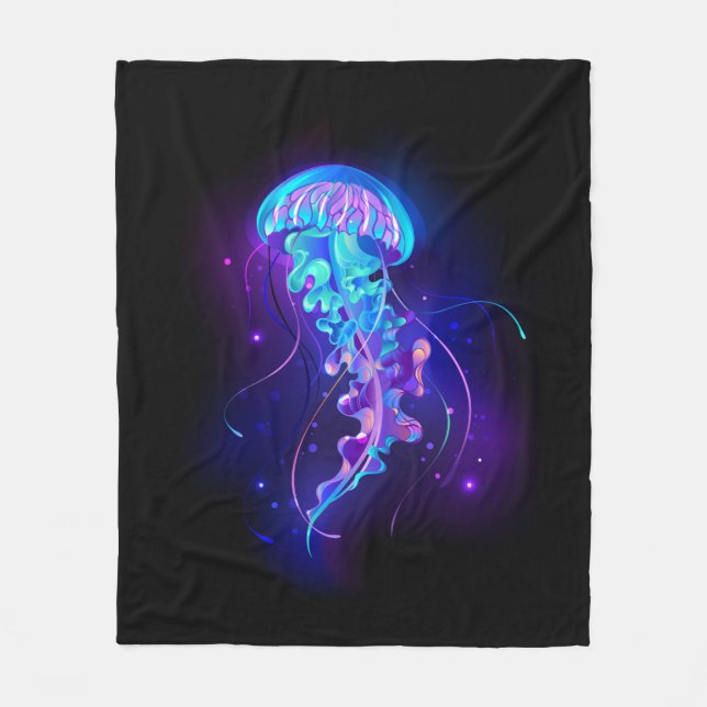 Vibrant Colour Glowing Jellyfish Fleece Blanket (Front)