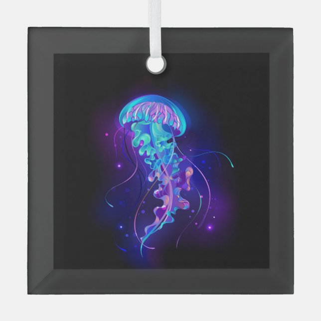 Vibrant Colour Glowing Jellyfish Glass Tree Decoration (Front)