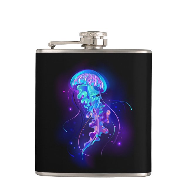 Vibrant Colour Glowing Jellyfish Hip Flask (Front)