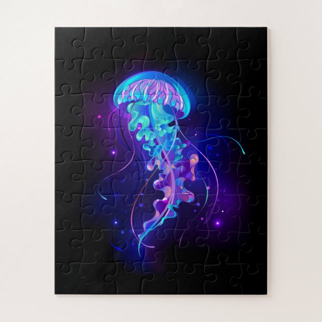 Vibrant Colour Glowing Jellyfish Jigsaw Puzzle (Vertical)