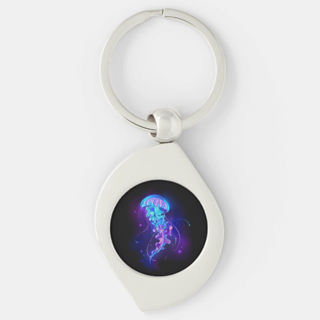 Vibrant Colour Glowing Jellyfish Key Ring (Front)