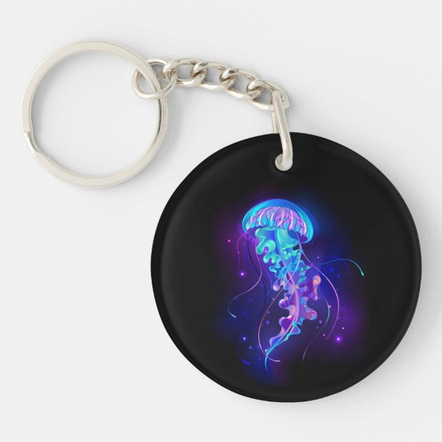 Vibrant Colour Glowing Jellyfish Key Ring (Front)
