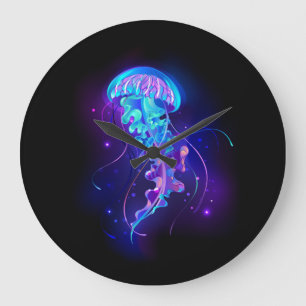 Vibrant Colour Glowing Jellyfish Large Clock