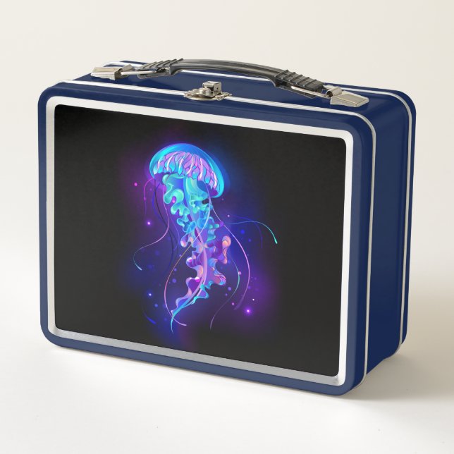 Vibrant Colour Glowing Jellyfish Metal Lunch Box (Front)