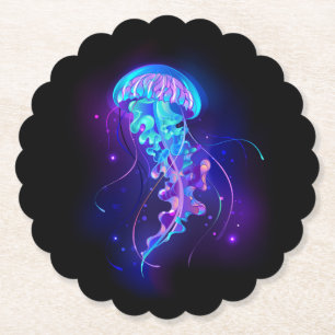 Vibrant Colour Glowing Jellyfish Paper Coaster