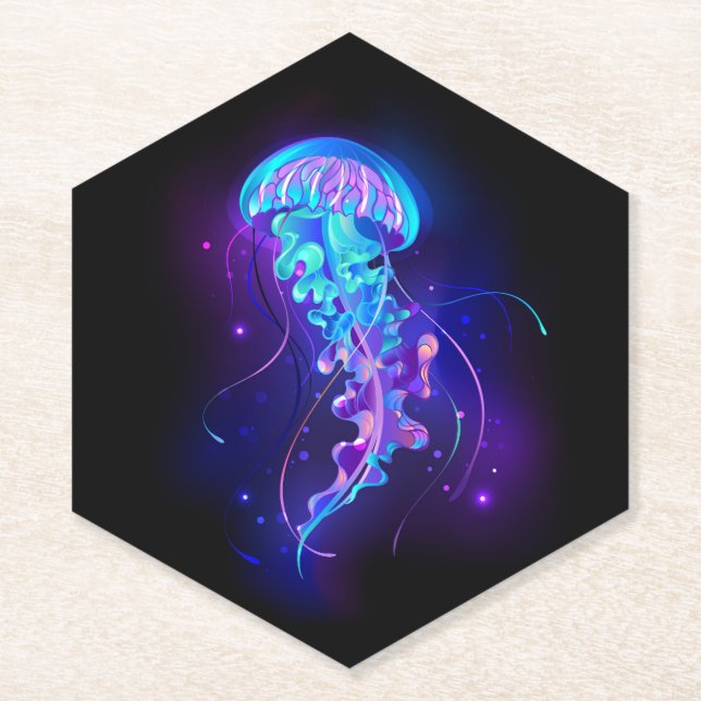 Vibrant Colour Glowing Jellyfish Paper Coaster (Front)