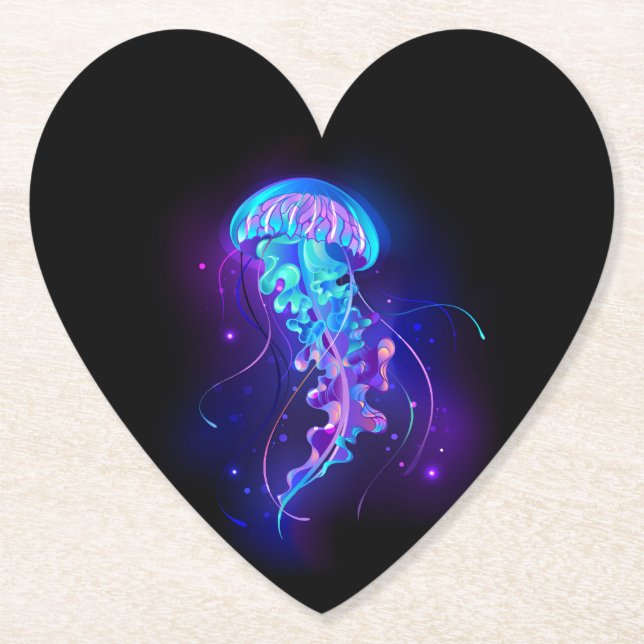Vibrant Colour Glowing Jellyfish Paper Coaster (Front)