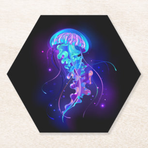 Vibrant Colour Glowing Jellyfish Paper Coaster