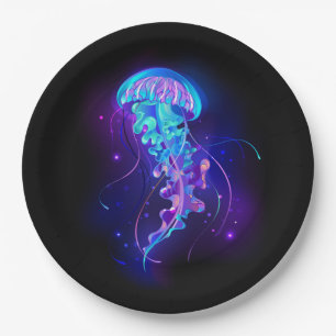 Vibrant Colour Glowing Jellyfish Paper Plate