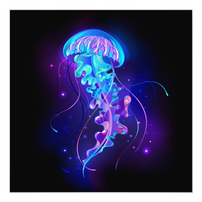 Vibrant Colour Glowing Jellyfish Photo Print (Front)