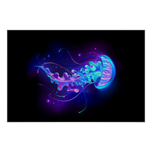Vibrant Colour Glowing Jellyfish Poster
