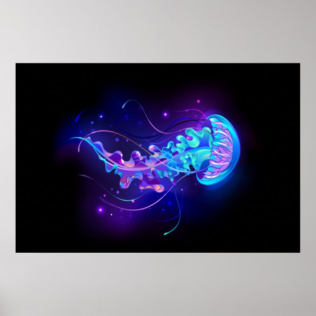 Vibrant Colour Glowing Jellyfish Poster (Front)