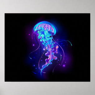 Vibrant Colour Glowing Jellyfish Poster