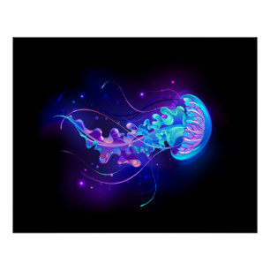 Vibrant Colour Glowing Jellyfish Poster