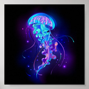 Vibrant Colour Glowing Jellyfish Poster