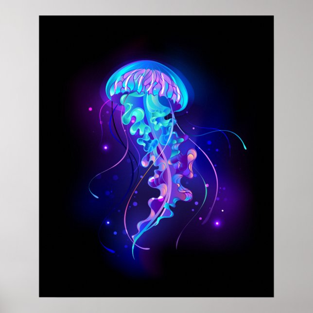 Vibrant Colour Glowing Jellyfish Poster (Front)