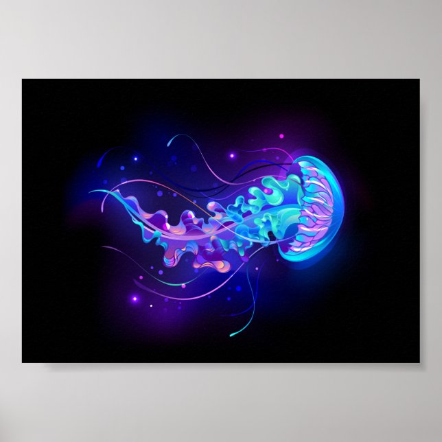 Vibrant Colour Glowing Jellyfish Poster (Front)