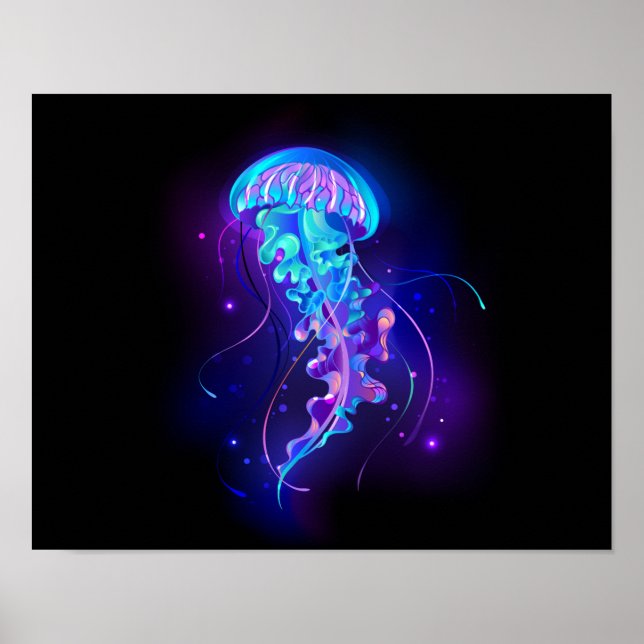 Vibrant Colour Glowing Jellyfish Poster (Front)