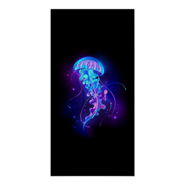 Vibrant Colour Glowing Jellyfish Poster (Front)