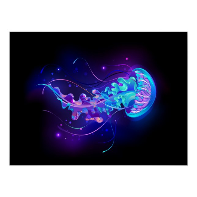 Vibrant Colour Glowing Jellyfish Poster (Front)