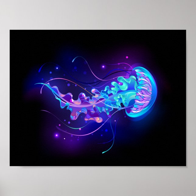 Vibrant Colour Glowing Jellyfish Poster (Front)
