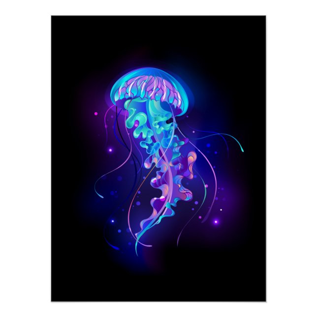 Vibrant Colour Glowing Jellyfish Poster (Front)