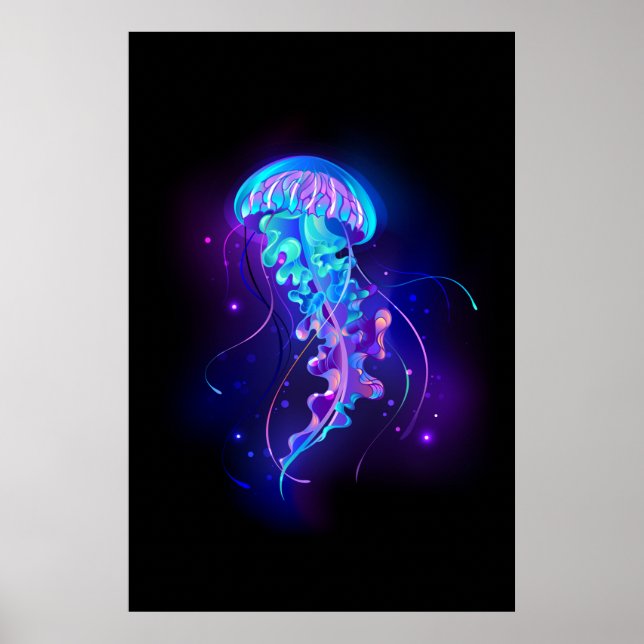 Vibrant Colour Glowing Jellyfish Poster (Front)
