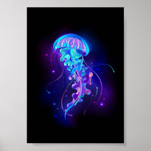 Vibrant Colour Glowing Jellyfish Poster